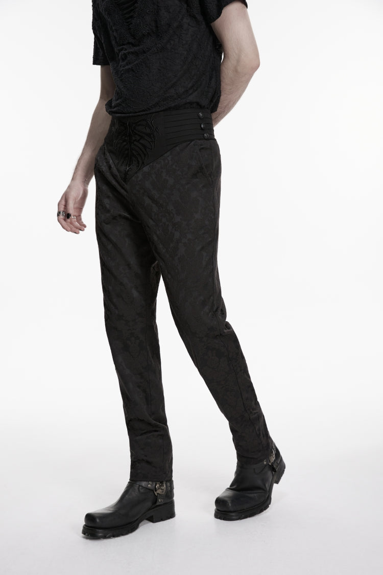 Black Embroidered Slim Pleated Men's Gothic Pants - Product - 5