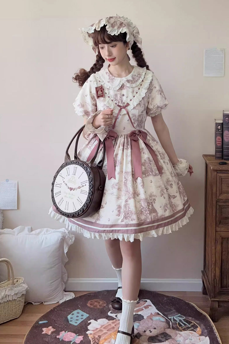 Smoky Purple [Grape Moon Almanac] Short Sleeves Multi-Layered Printed Ruffled Bow Sweet Lolita Dress - Product - 9