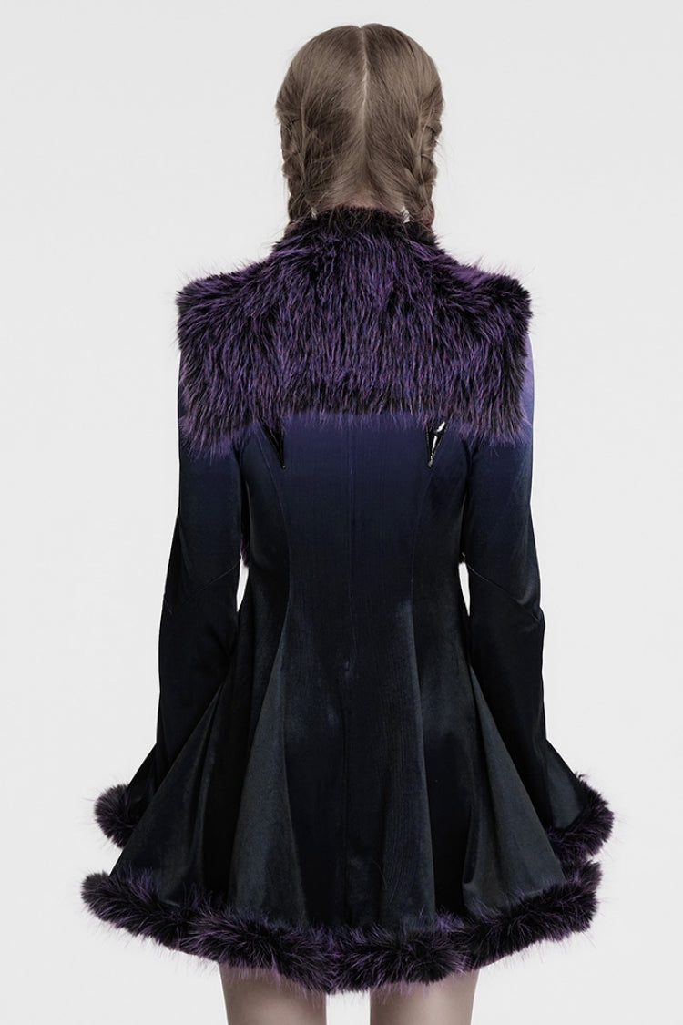 Violet Stand Collar Sleeveless Gradient Faux Fur Women's Gothic Cape - Product - 3