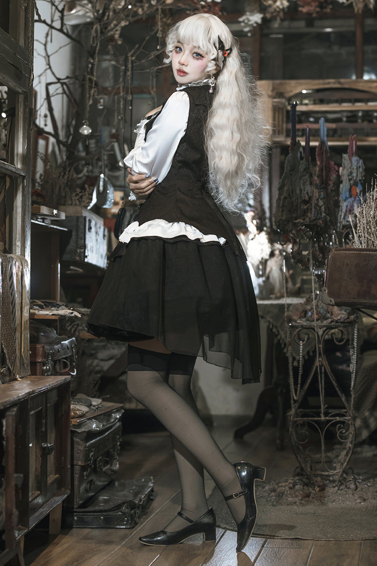Black/White [The Duke of Blood] Multi-Layered Ruffle Bowknot Gothic Lolita Vest Skirt Set - Product - 8