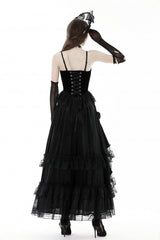 Black Sleeveless Floral Embroidered Velvet Women's Gothic Corset - Product - 2