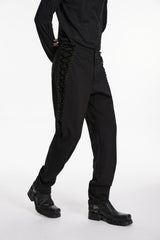 Black Spliced Lace-Up Slim Buckled Men's Gothic Pants - Product - 8