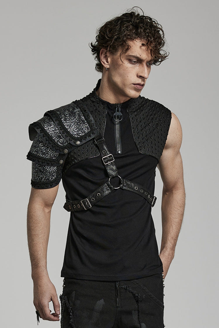 Black Print Embroidery Men's Steampunk Shoulder Harness - Product - 3