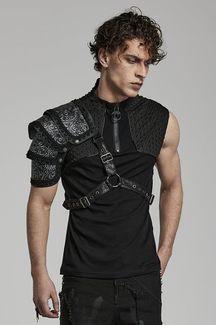 Black Print Embroidery Men's Steampunk Shoulder Harness - Product - 3