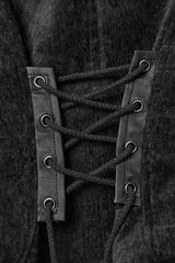 Black V Collar Sleeveless Lace-Up Buckled Eyelet Women's Gothic Vest - Product - 6
