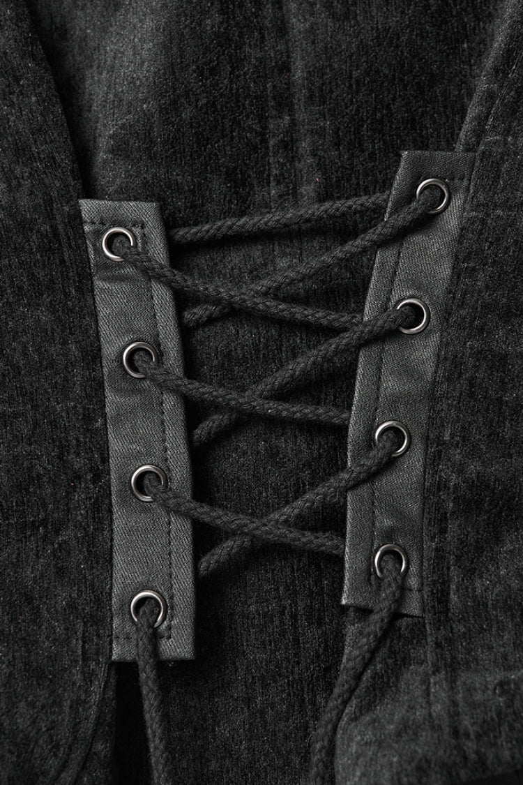 Black V Collar Sleeveless Lace-Up Buckled Eyelet Women's Gothic Vest - Product - 6