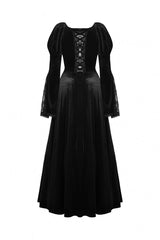 Black Long Puff Sleeves Spliced Lace Lace-Up Women's Gothic Vintage Velvet Wedding Dress - Product - 12