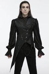 Black Sleeveless Zip Chain Lace-Up Asymmetric Men's Gothic Vest - Black - 1