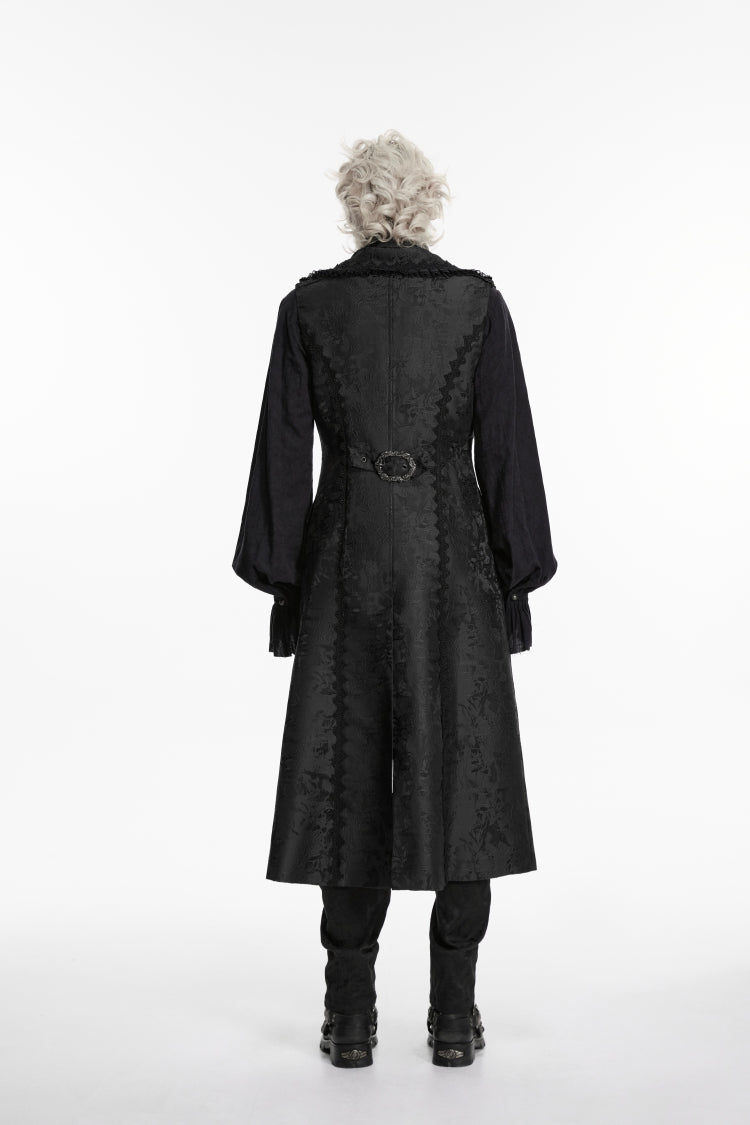 Black Jacquard Chain-Decorated Men's Gothic Long Vest - Product - 2