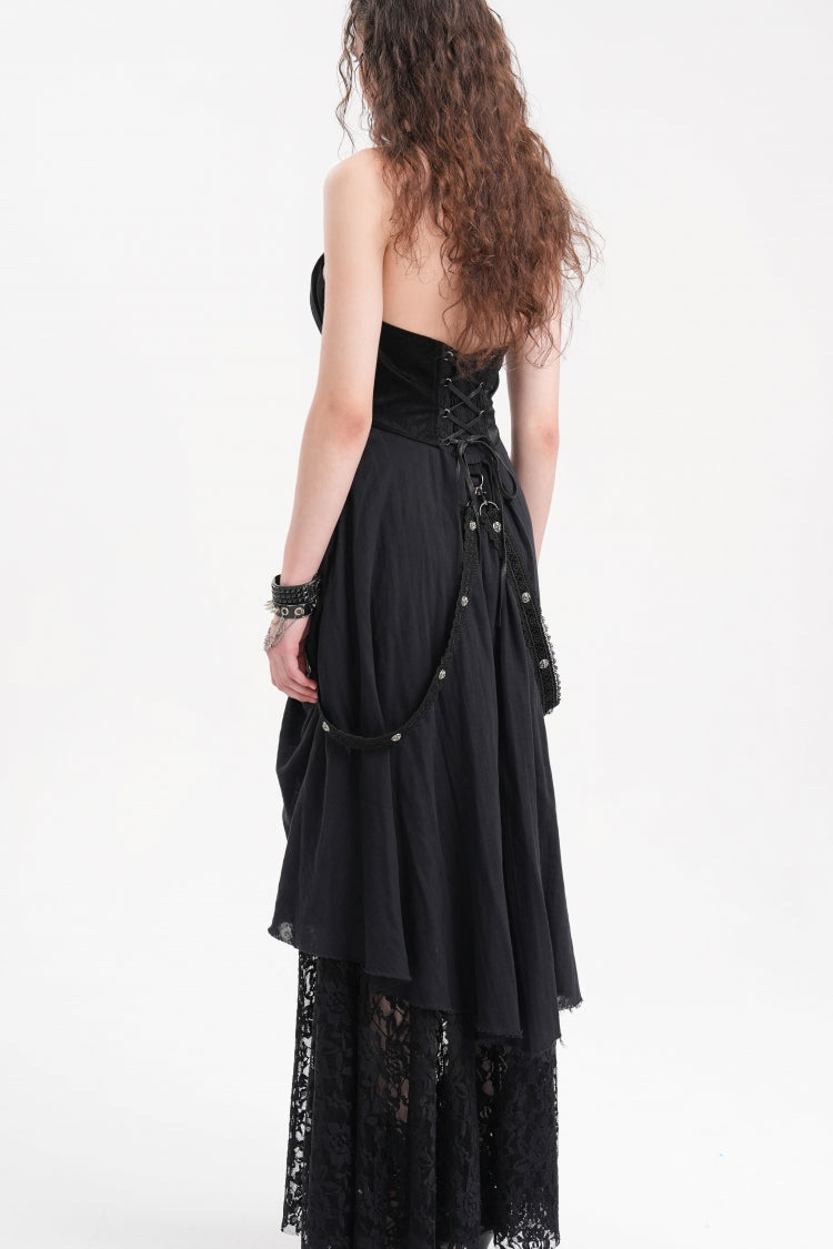 Black Halterneck Hollow Lace Women's Gothic Strap Maxi Dress - Product - 6