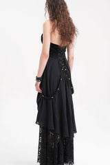 Black Halterneck Hollow Lace Women's Gothic Strap Maxi Dress - Product - 6
