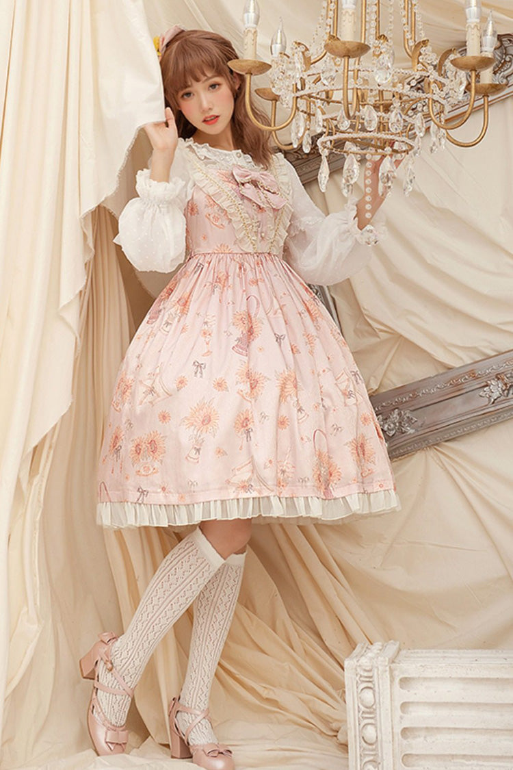Pink [Miss Sunflower] Sleeveless Printed Ruffled Bow Sweet Lolita Jsk Dress - Pink - 1