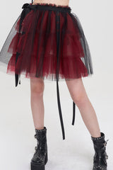 Black/Red Punk Mesh Ruffles Rock Women's Short Skirt - Black/Red - 1