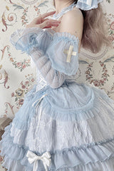 Blue Tube Top Sleeveless Blowknot Ruffled Sweet Lolita Tiered Dress - Product - 5