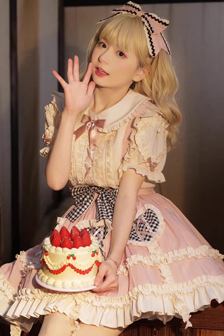 Pink Dorothy Heart Ruffle Bowknot Sweet Lolita Skirt Strap Dress - Product - 3