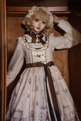 Ivory [Forest Tailor Shop] Square Collar Printed Ruffled Bow Sweet Lolita Jsk Dress - Product - 5