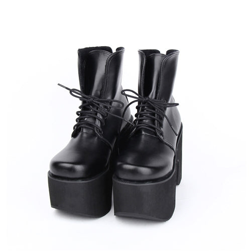 Black Platform Heel Classic Lolita Boots - Product - 2