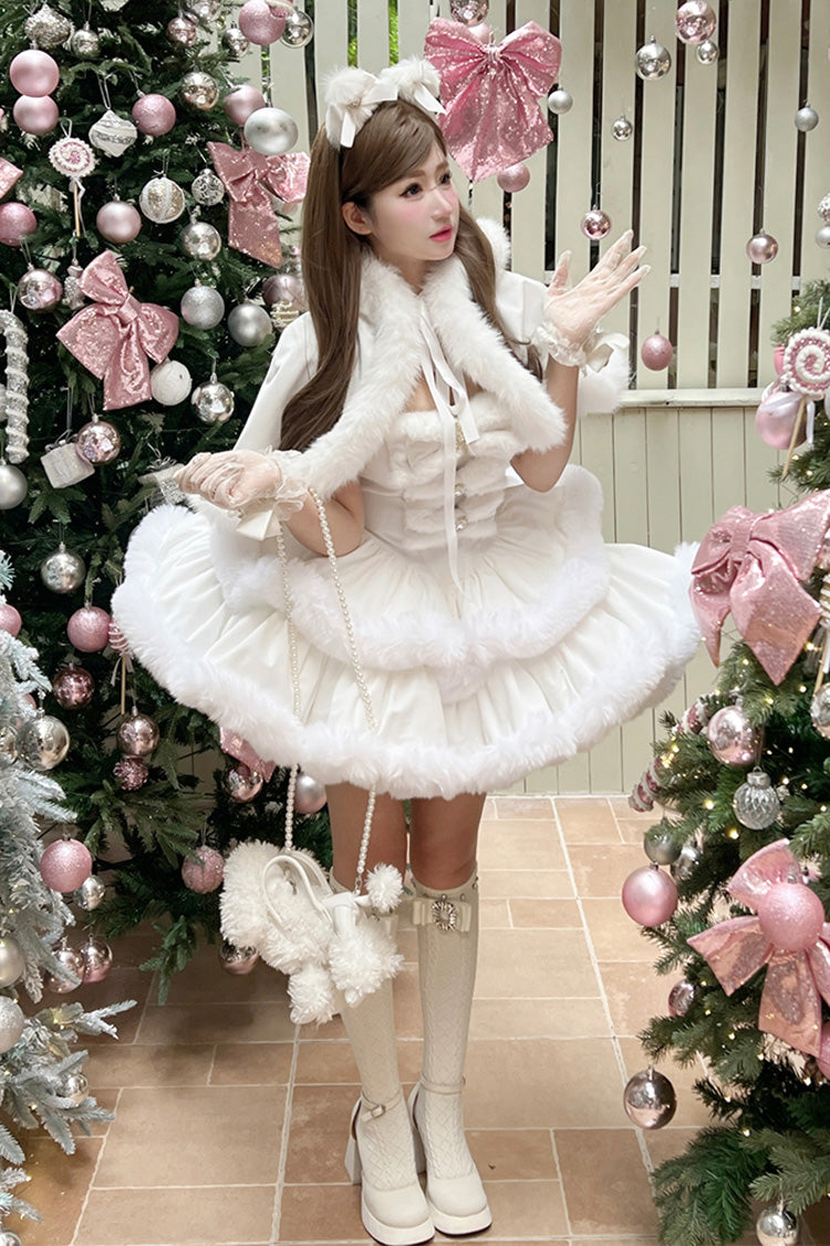 White [Holiday] Double-Layered Bowknot Sweet Princess Lolita Strapless Dress - Product - 11