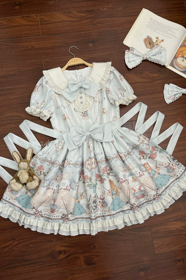 Light Blue [The Princess's Magical Diary] Printed Short Sleeves Ruffled Bow Sweet Princess Lolita Dress - Product - 3