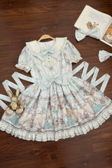 Light Blue [The Princess's Magical Diary] Printed Short Sleeves Ruffled Bow Sweet Princess Lolita Dress - Product - 3