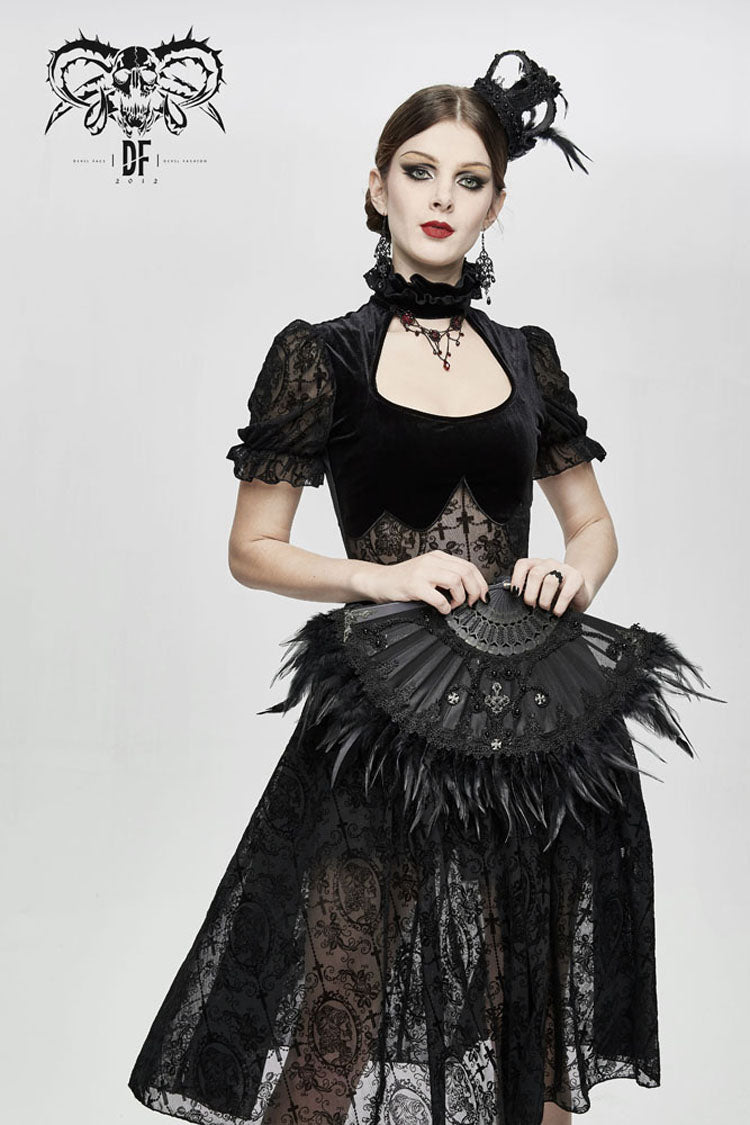Black Feather Rose Lace Edging Cross Women's Gothic Crown Headwear - Product - 5