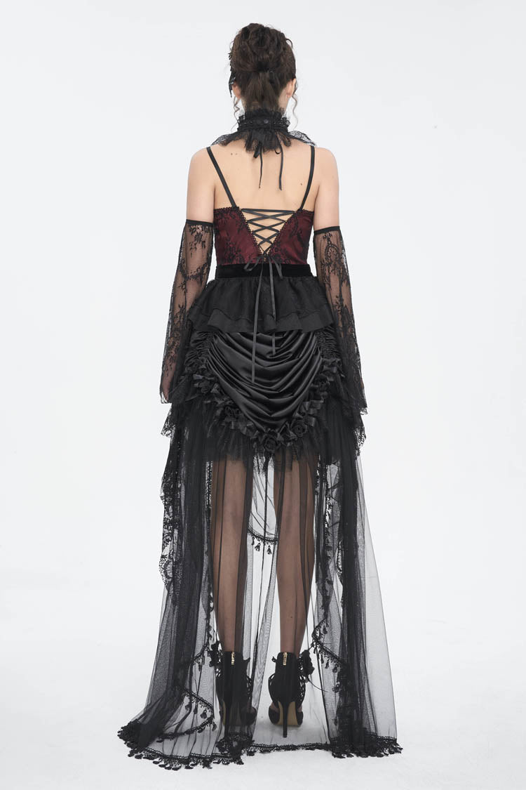 Red Embroidery Stitching Lace Lace-Up Women's Gothic Blouse - Product - 4