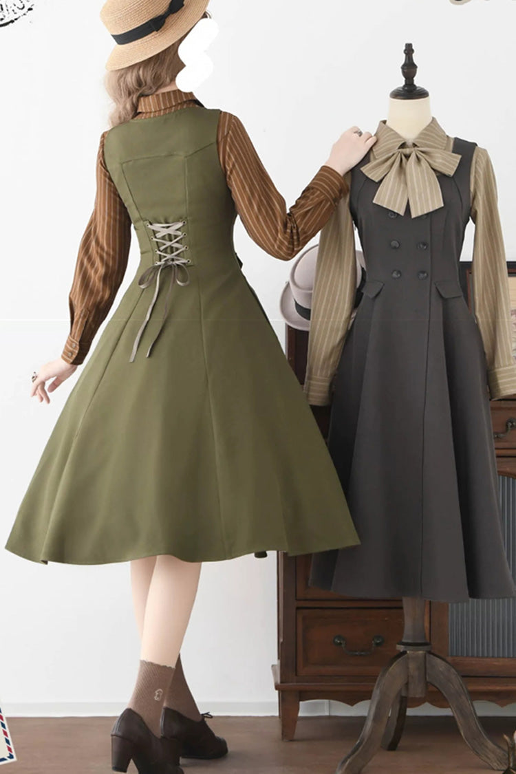 Green [Misty Shirt Forest] Square Collar Sleeveless Ruffled British Style Classic Vintage Elegant Lolita Jsk Dress - Product - 5