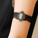 Black Lace Retro Victorian Beauty Head Elastic Gothic Lolita Armband Bracelet - Black - 1