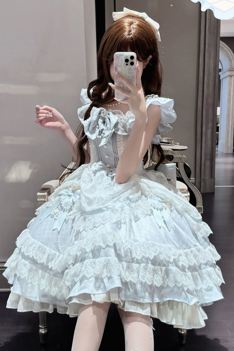 Blue [Fairy Tale Advent] Multi-Layered Ruffle Bowknot Lace Sweet Princess Gorgeous Lolita Tiered Dress - Product - 4