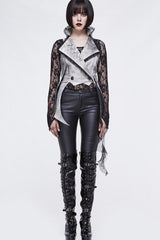 White Painted Back Lace Up Lace Hem Asymmetrical Women's Gothic Waistcoat - Product - 2