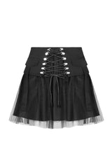 Black Binding Mesh Plaid High Waist Women's Steam Punk Skirt - Product - 4