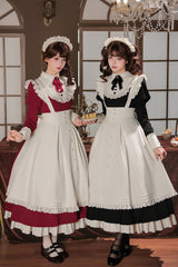 [Miss Lita] Stand Collar Long Lantern Sleeves Triple-Layered Ruffled Classic Elegant Maid Lolita Dress 2 Colors (Red, Black) - Product - 2