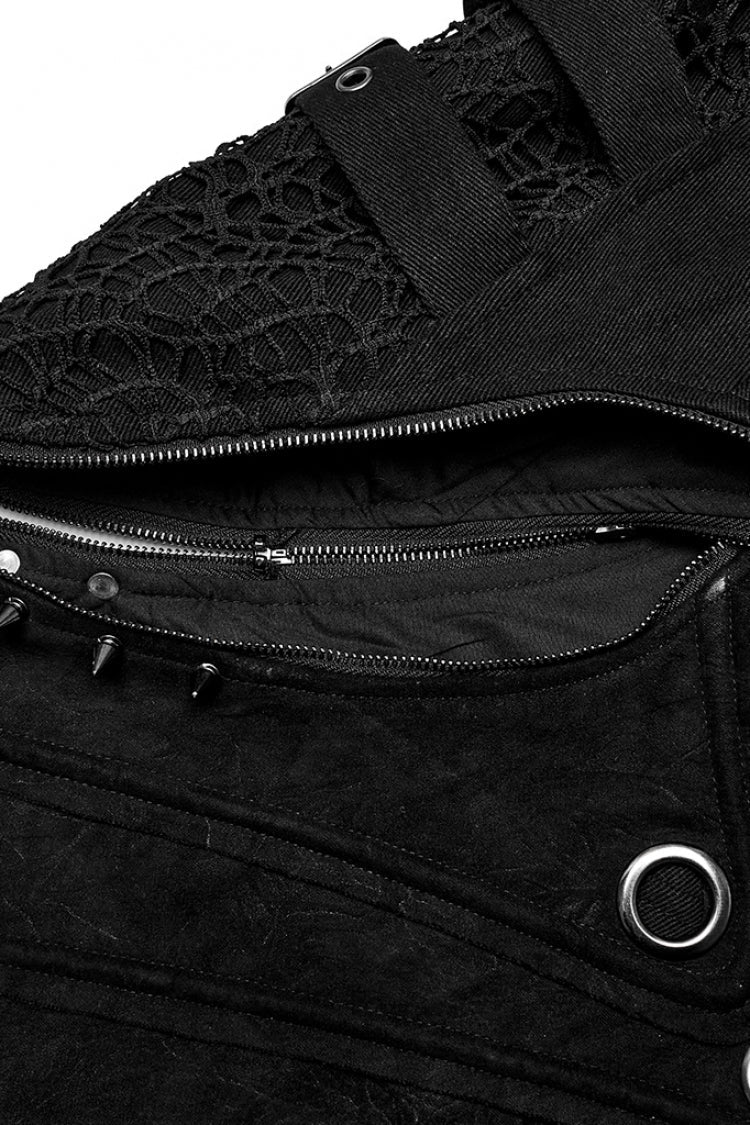 Black Stand Collar Detachable Versatile Men's Punk Coat - Product - 13