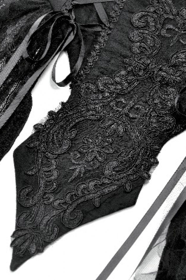 Black Sleeveless Floral Embroidered Lace Lace-Up Women's Gothic Slip Dress Wedding Dress - Product - 16