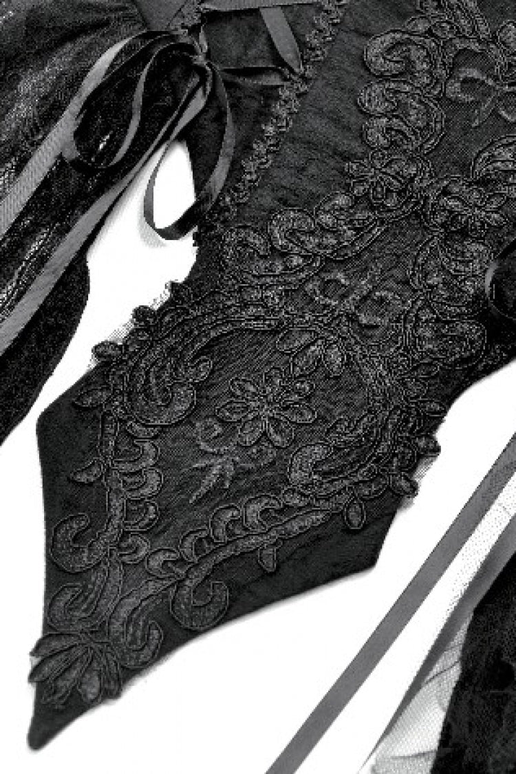 Black Sleeveless Floral Embroidered Lace Lace-Up Women's Gothic Slip Dress Wedding Dress - Product - 16