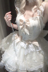 Ivory [First Love] Multi-Layered Ruffle Bowknot Lace-Up Sweet Elegant Princess Lolita Jsk Dress - Product - 4