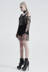 Black Long Sleeve Large Round Collar Large Mesh Women's Punk T-Shirt - Product - 2