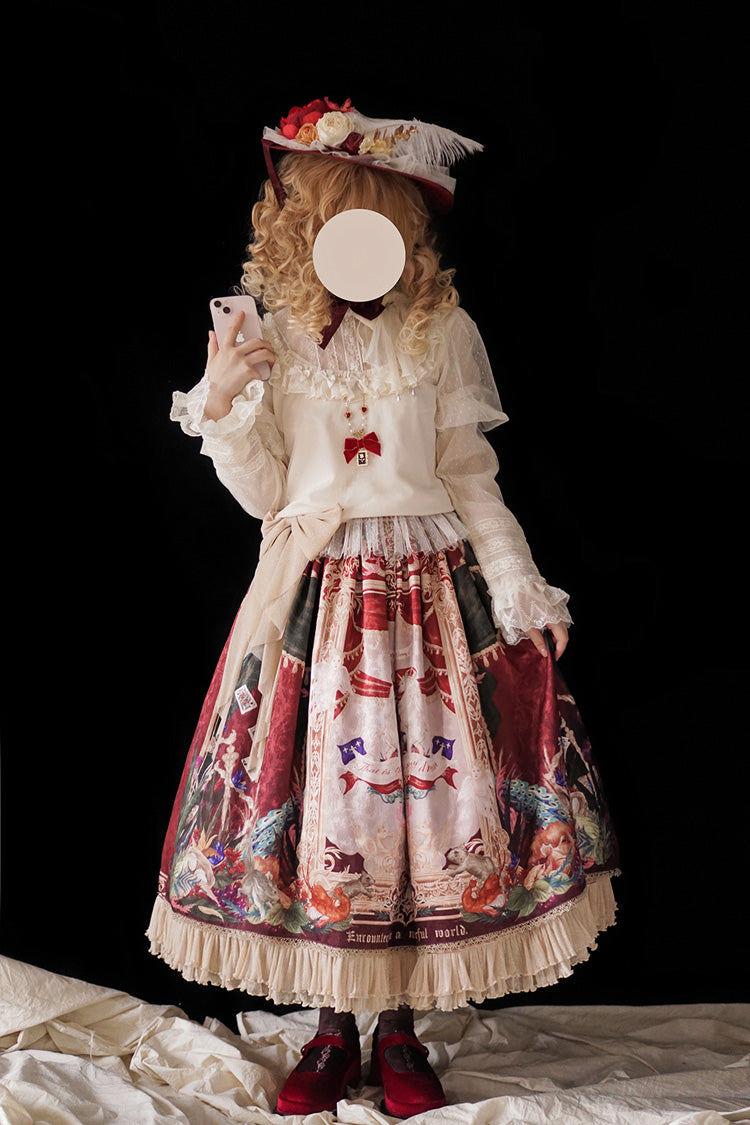 Red [Kaleidoscope of Dreams] Oil Print Side Cardigan Sweet Vintage Gorgeous Lolita Skirt - Product - 10
