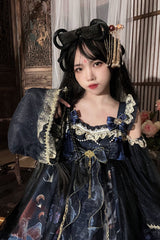 [Nine-tailed fox] Print Ruffle Bowknot Classic Chinese Style Princess Lolita Jsk Dress 2 Colors - Product - 8