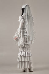 Solid Color [Bionic Doll] Square Collar Multi-Layered Ruffle Bowknot Lace-Up Gothic Lolita Fishtail Skirt Corset Set - Product - 27