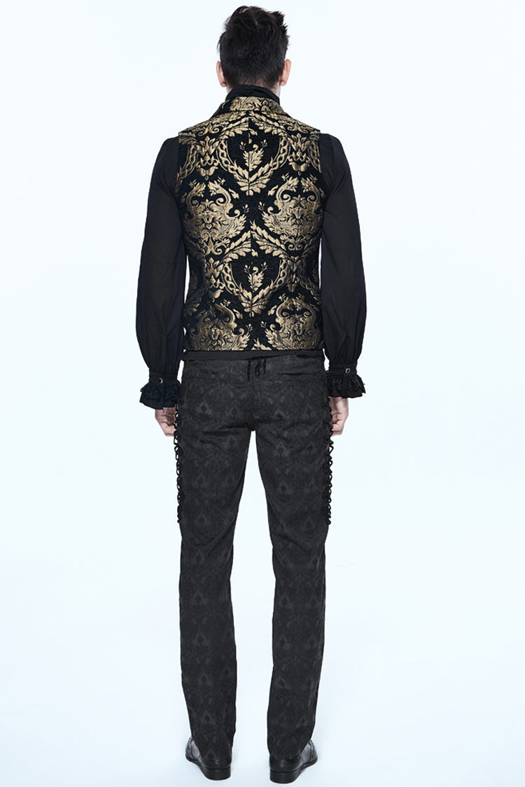 Black/Gold Short Big Jacquard Pattern Men's Gothic Waistcoat - Product - 4