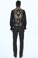 Black/Gold Short Big Jacquard Pattern Men's Gothic Waistcoat - Product - 4
