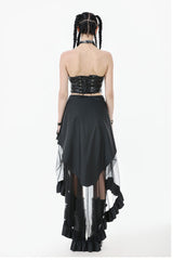 Black Eyelet Straps Women's High-Low Multi-Layered Ruffled Sheer Mesh Punk Skirt - Product - 4