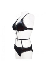Black Red Velvet Chest Lace Up Gothic Swimsuit Suit - Product - 8