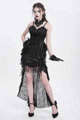 Black Embroidery Stitching Lace Mesh Women's Gothic Skirt With Train - Product - 9