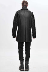 Black Winter High Collar Unedged Thick Mens Punk Coat - Product - 3