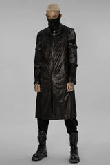 Black Stand Collar Metal Detachable Hollow Long Sleeves Mens Steampunk Coat - Black - 1
