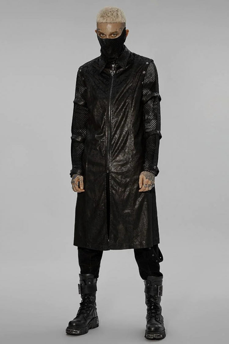 Black Stand Collar Metal Detachable Hollow Long Sleeves Mens Steampunk Coat - Black - 1