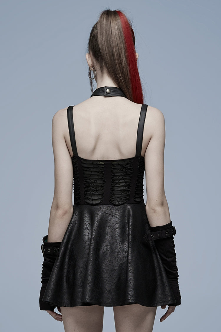 Sleeveless Stitching Spider Web Ripped Women's Gothic Dress 3 Colors - Product - 3