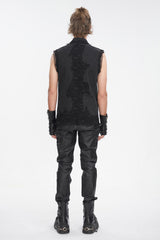 Black Lapel Collar Sleeveless Slim Men's Punk Vest - Product - 4